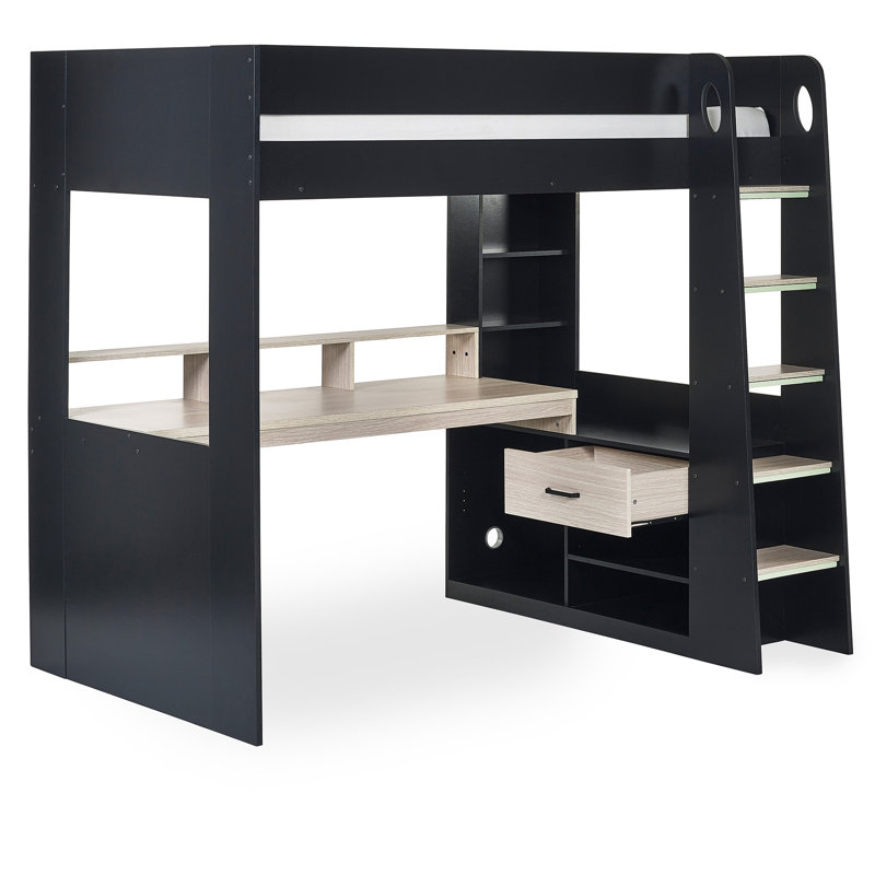 Sistine Rose Single (3') High Sleepers with Storage Included with Desk Included, Black/Pale Wood