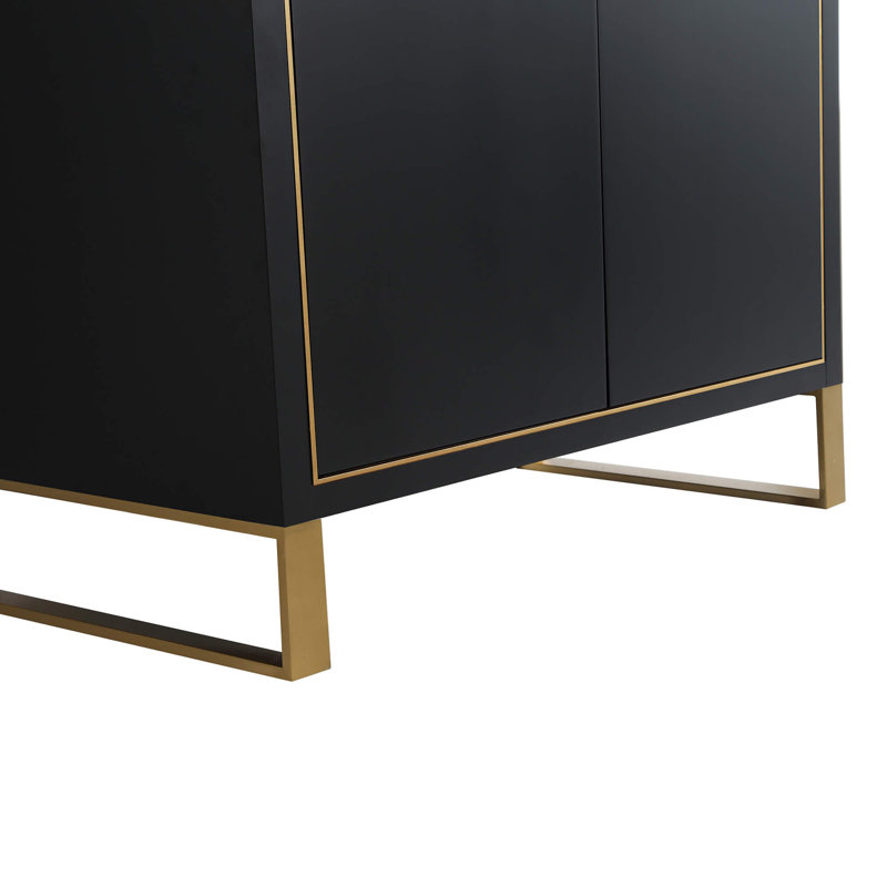 Gesa 30 " W Freestanding Standard Free Standing 1 Single Vanity Bathroom Vanity With Stone Top, Black Matte, Satin Brass