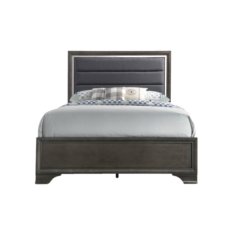 Bonta Grey Upholstered Headboard Panel Bed, Queen