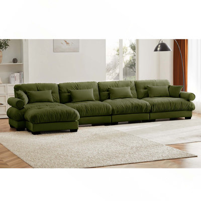 Canapé modulaire en L à 4 places avec repose-pieds et coussins amovibles pour un salon confortable