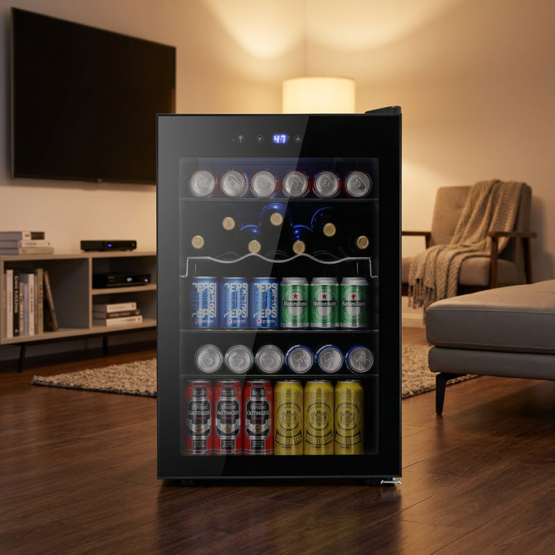 20.28"W 4.4 Cu.ft Mini Fridge Beverage Refrigerator, 37 Bottle/145 Can Capacity, Touch Button, 32°F-61°F, Low Noise <38dB, LED Light, Removable Shelves