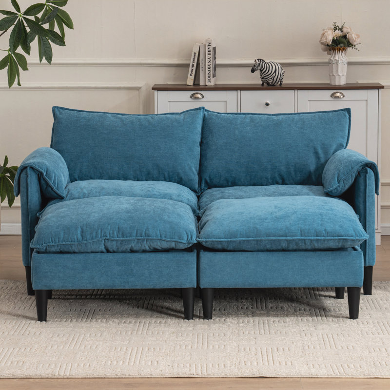 Modern 2-Seater Sofa with Footstools | George Oliver
