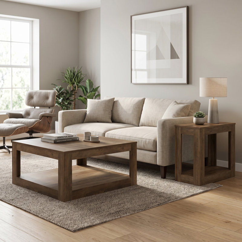 Allysyn Contemporary 2 Pieces Living Room Table Set, Knotty Oak