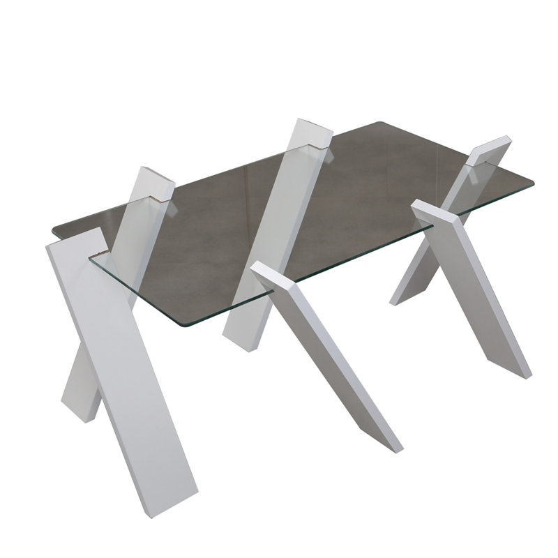 Table basse moderne, blanche, 36,2 x 16,1 x 24,0 pouces | 100% panneau de particules enduit de mélamine, épaisseur: 0,7 pouce | Plateau en verre dépoli de 0,2 po d'épaisseur | Conception élégante et fonctionnelle pour le salon, décoration intérieure contemporaine, facile à nettoyer