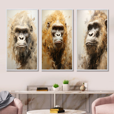 Portrait de gorille beige - ensemble de 4 décorations murales gorille
