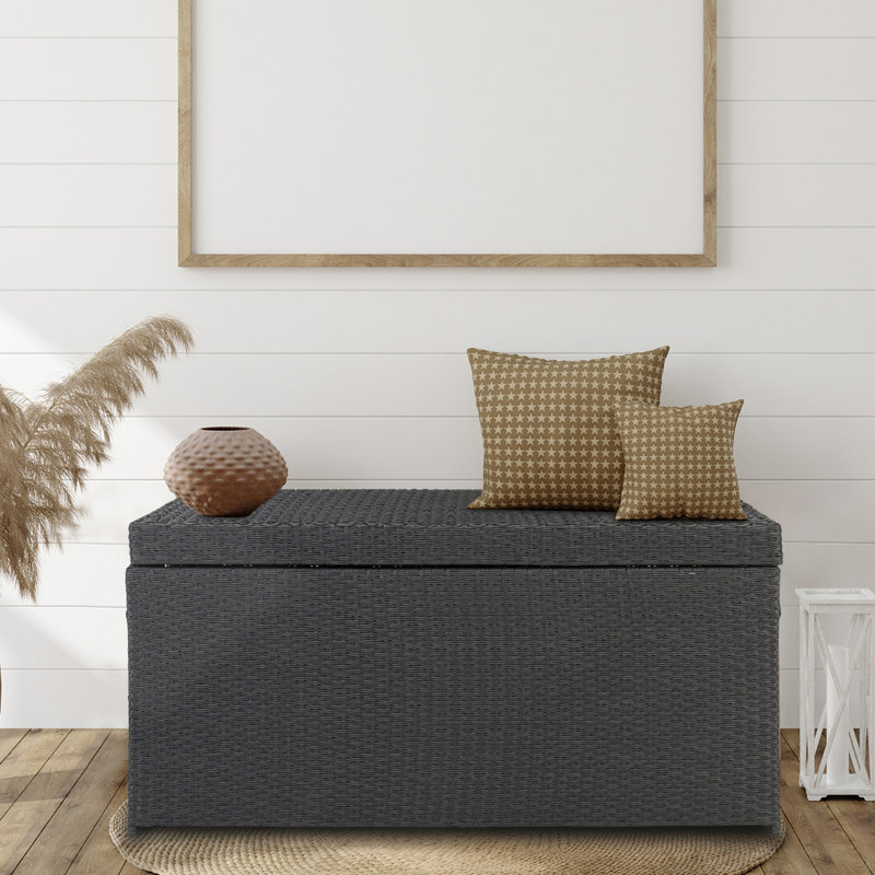 Senbabe 51.2 " W 132 Gallons Water Resistant Wicker Deck Box in Black