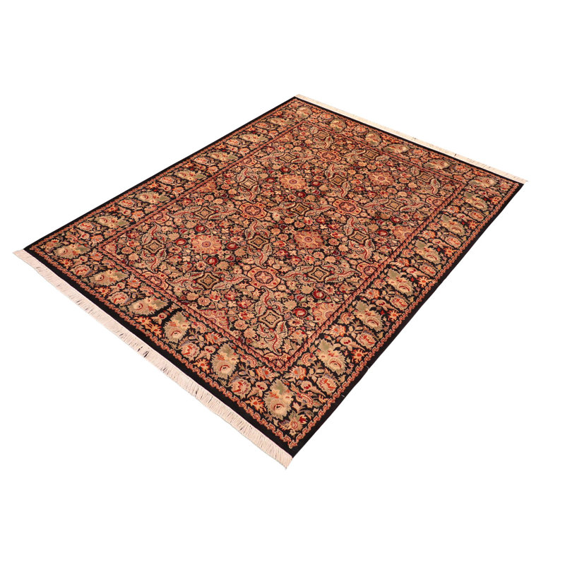 Tapis floral noir / brun fait à la main 6 pi 3 po x 9 pi 1 po Pangburn