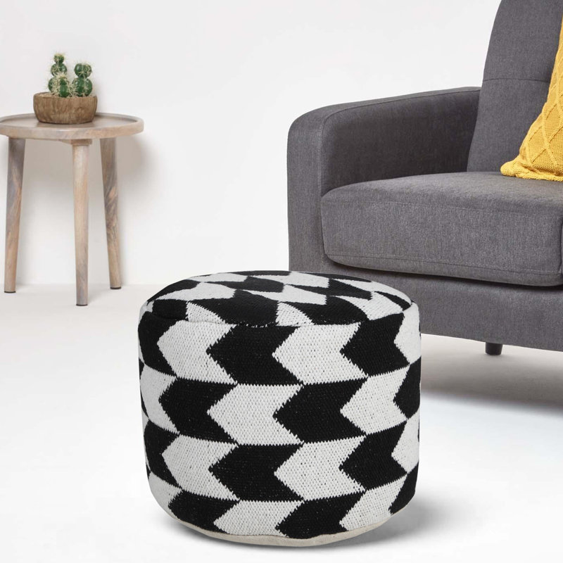 Modern Black & White Chevron Arrow 18'' Round Pouf Ottoman