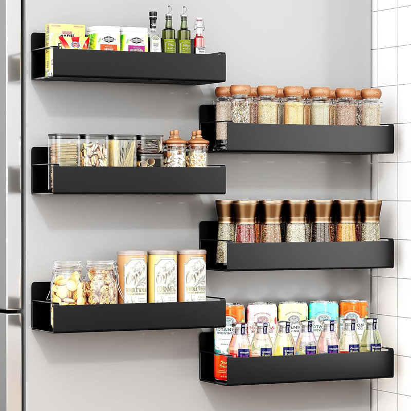 6 Pack Magnetic Spice Rack, Metal, Matte Black