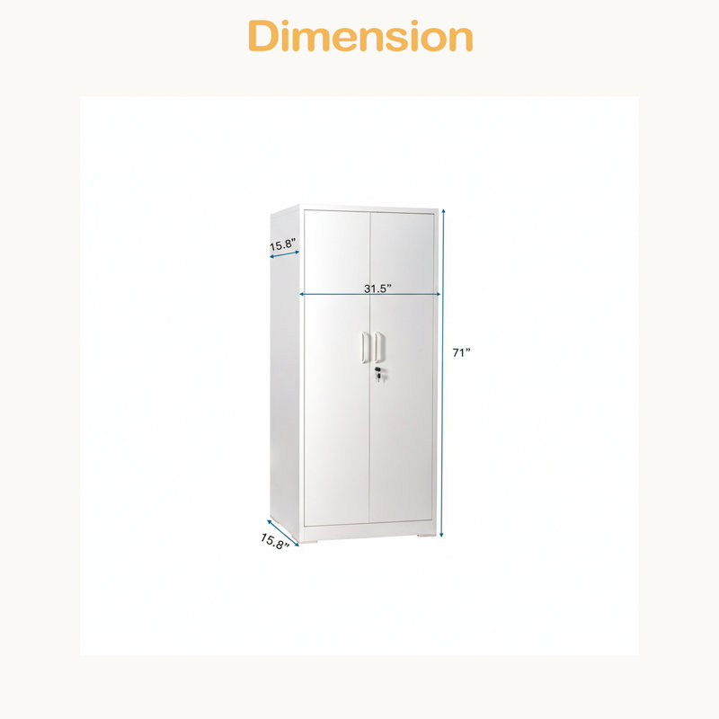 71" Metal Storage Cabinet With Locking Doors And 4 Adjustable Shelves, Heavy-Duty Steel Cabinet For Garage, Laundry, Office, Or Warehouse