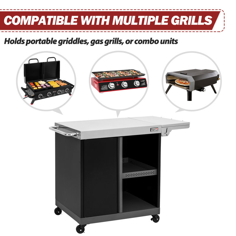 Royal Gourmet Movable Kitchen Island Cart with Stainless Steel Countertop, Black