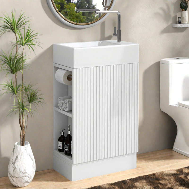 Meuble-lavabo 18,6 po avec tablette à deux niveaux, Blanc