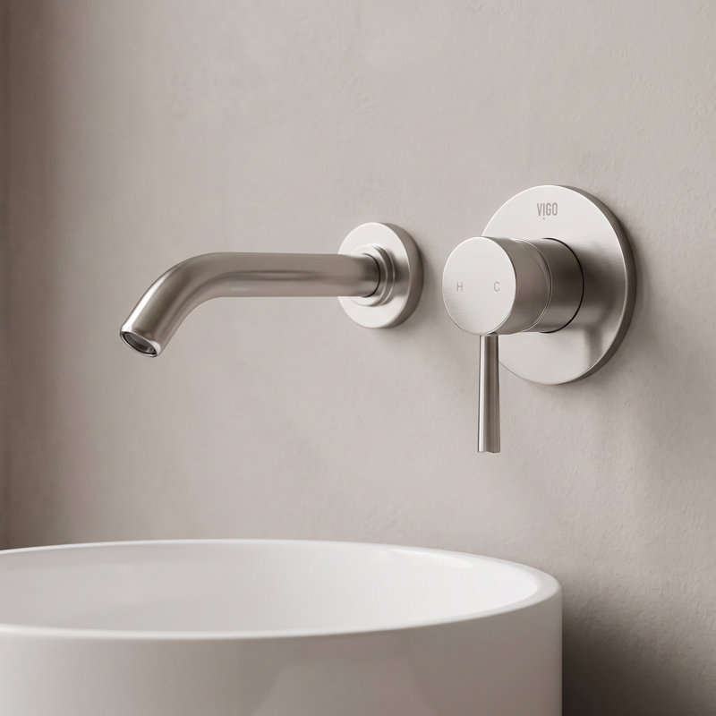 Olus 5" H Single Handle WaterSense Wall Mount Bathroom Faucet, Brushed Nickel