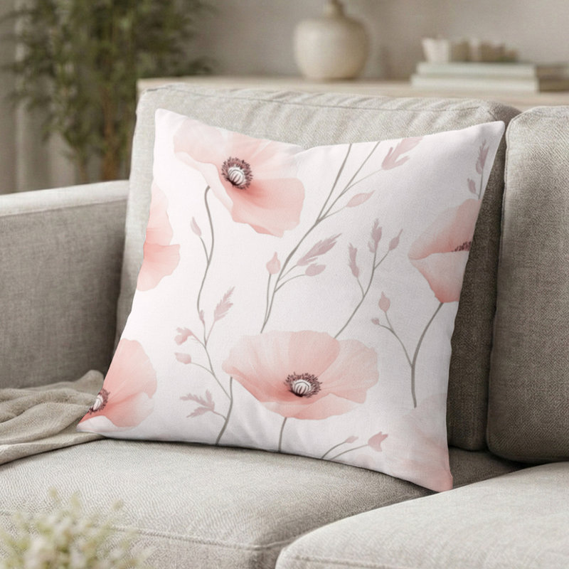 Coussin French Country - Coussin imprimé coquelicots, H 18 po x l 18 po