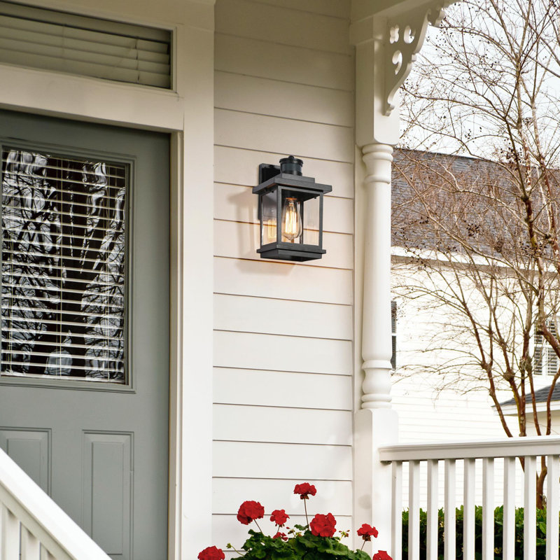 Adwita 1- Light Dusk to Dawn 11"H Black Outdoor Lantern Wall Sonce