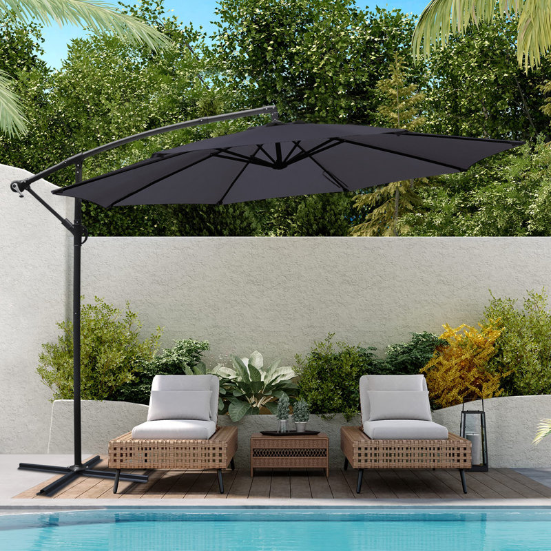 3M Garden Banana Parasol, Cantilever Sun Shade Canopy Patio, Outdoor Umbrella, Grey