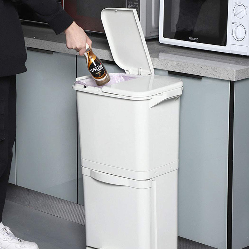 Glastenbury Plastic Manual Lift Multi-Compartment Rubbish & Recycling Bin - 42L, White