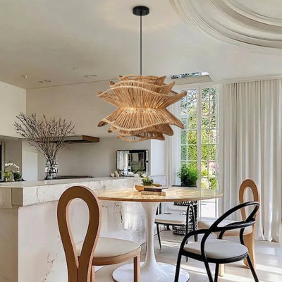 1-Light Pendant Lights Brown Flower Rattan
