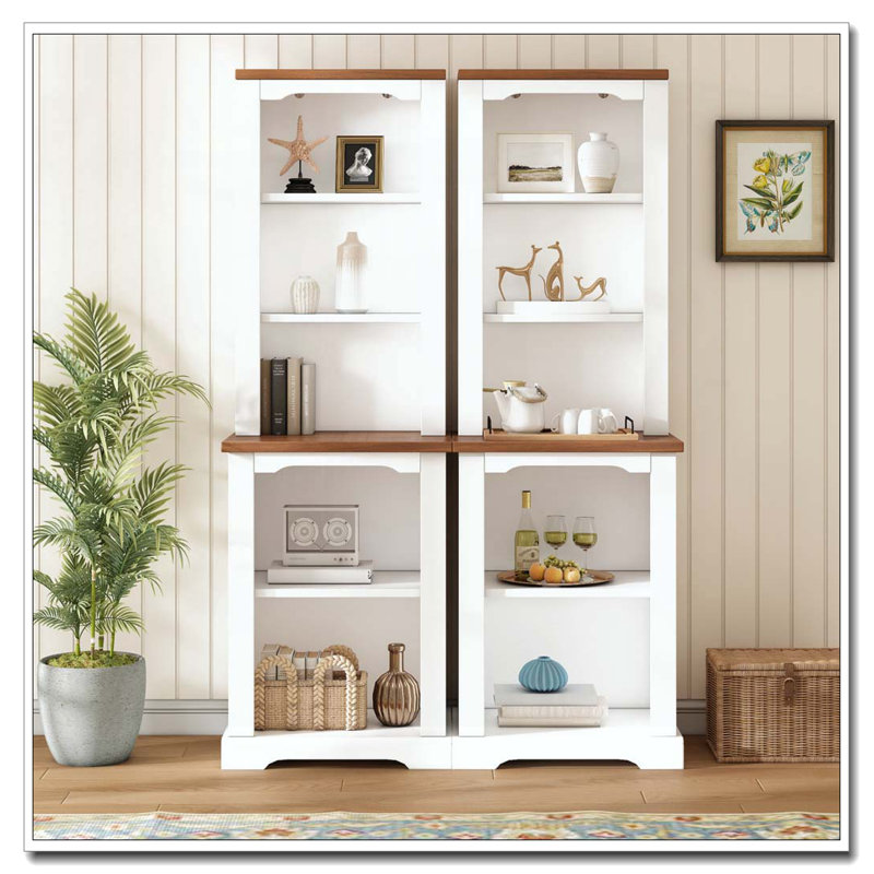 Two-Piece Elegant Freestanding Tall Cabinet with Fully Open Storage, White