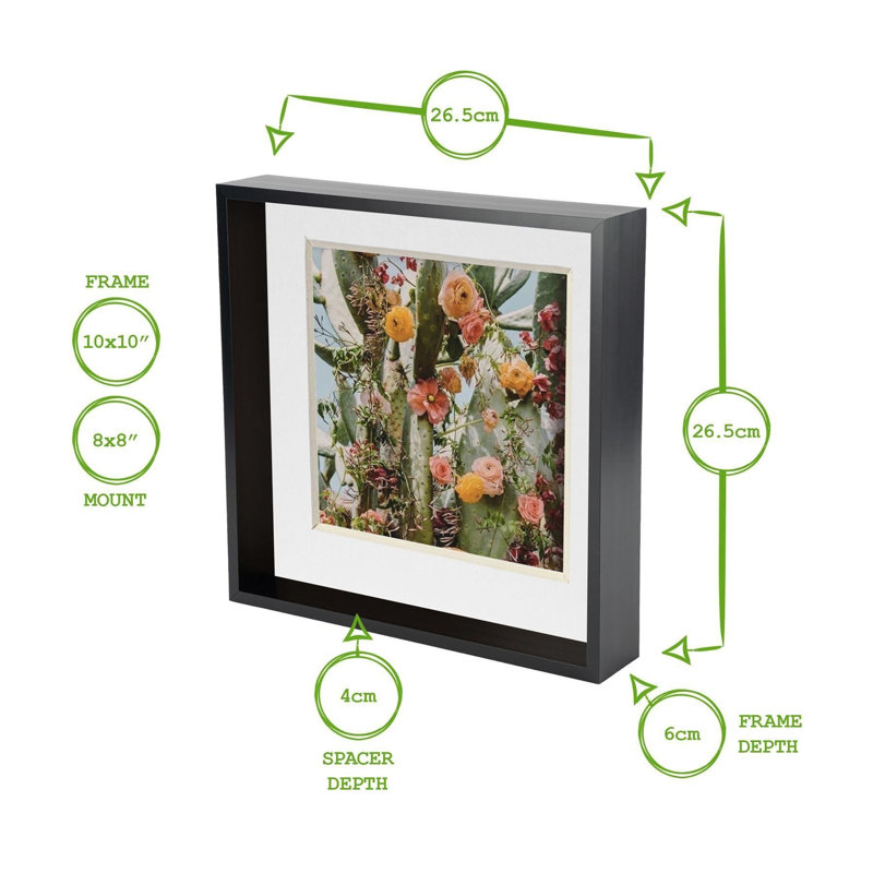 Nicola Spring - 3D Deep Box Photo Frame, 26.5cm H x 26.5cm W x 6cm D, Black/White