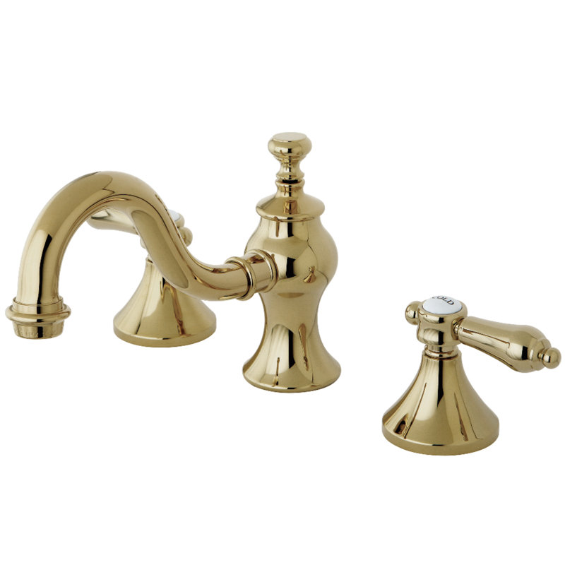 Kingston Brass Bel-Air Two-Handle 3-Hole Deck Mount Widespread Bathroom Faucet with Brass Pop-Up Drain, Polished Brass