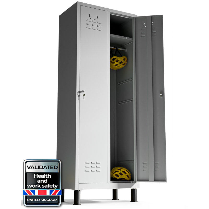  2-Door 180 cm Metal Locker Cabinet, Lockable Storage Locker Metal Cabinet for Office, Gym, Garage & School, Gray, Grey