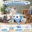 En bleu, ce jouet interactif 3 en 1 pour chat combine le jeu du tape-taupe avec une baguette à plumes rotative et une queue en peluche.