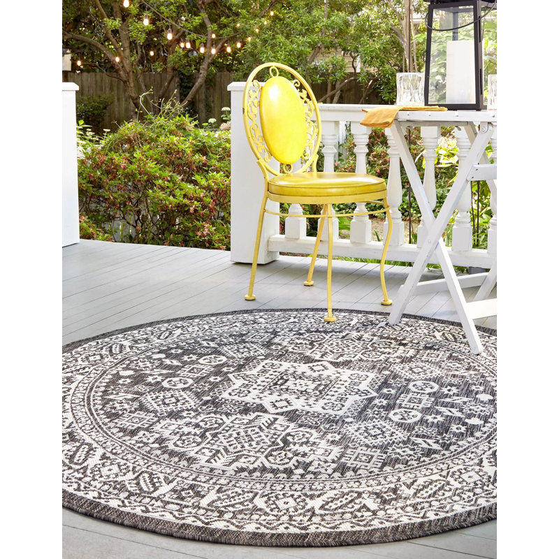 Indoor/Outdoor Chand Area Rug Stone Color, Round 10'