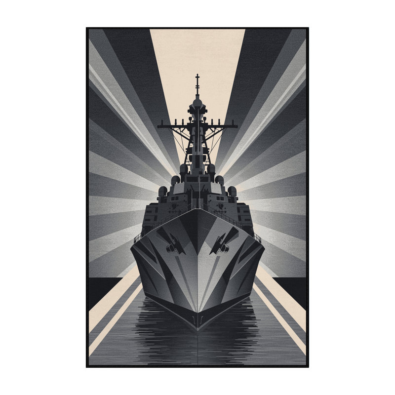 Machine Washable Daleville Naval Destroyer Ship Industrial Geometric Rug in Black – Black Binding, 7x10