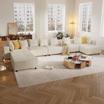 Canapé modulaire 8 pièces avec méridienne, canapé surdimensionné minimaliste avec sièges profonds 8 pièces