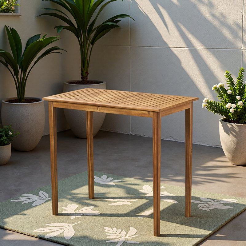 Outdoor Minimalist Acacia Wood Rectangle Bar Table, Teak