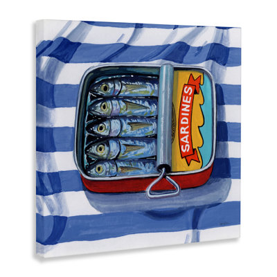 Sardines On Striped Cloth Canvas, design by Kate Jarvik Birch