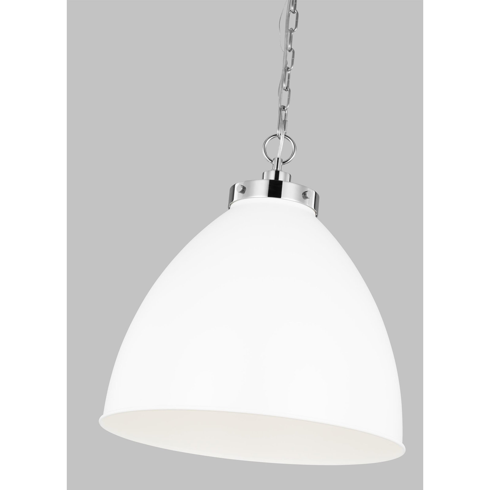 Single Light Metal Dimmable Pendant, Polished Nickel, Matte White, 19.5" H x 17.5" W x 17.5" D