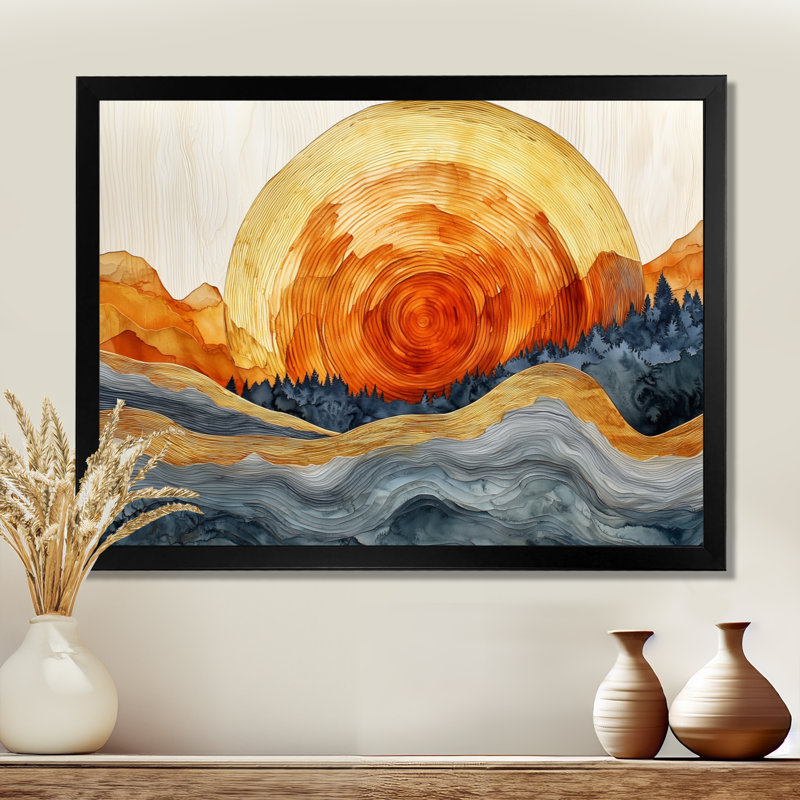 Arbre de lever de soleil Geriyah dans un paysage de forêt I - forêt, art mural, H 12 po x l 20 po, Noir, noir, noir, noir