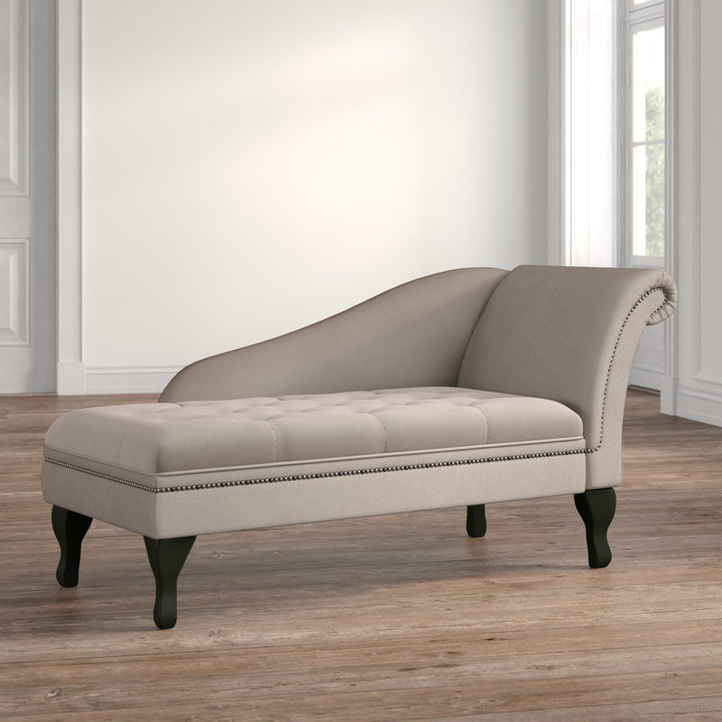 Méridienne capitonnée à accoudoirs roulés faisant face à droite avec rangement Amalia, Microfibre taupe foncé