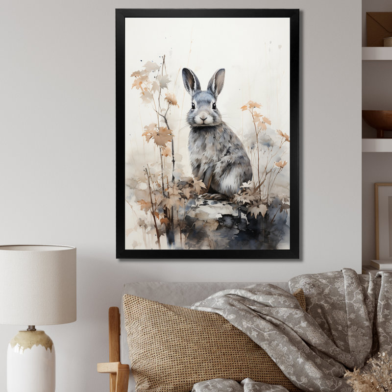 «Tomiris Asian Art Rabbit Sumi III», reproduction sur toile, H 32 po x l 24 po x P 1 po, Cadre photo noir