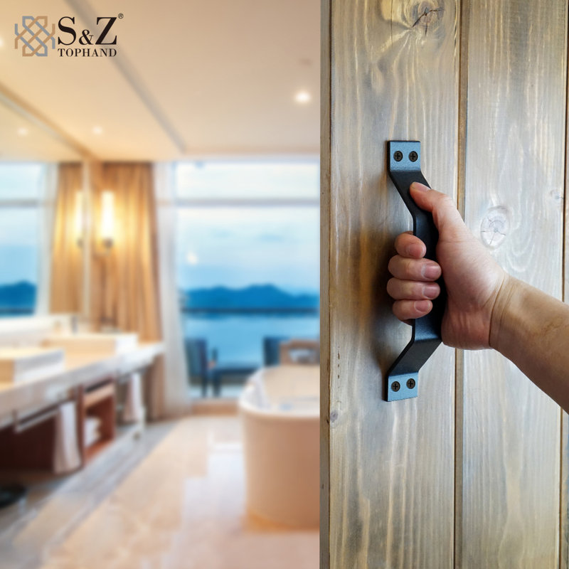 Black Powder Coated Carbon Steel Sliding Barn Door Handle Set