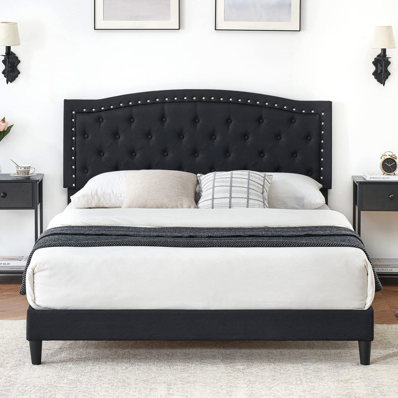 Rozella Upholstered Metal Platform Bed, Black, Queen