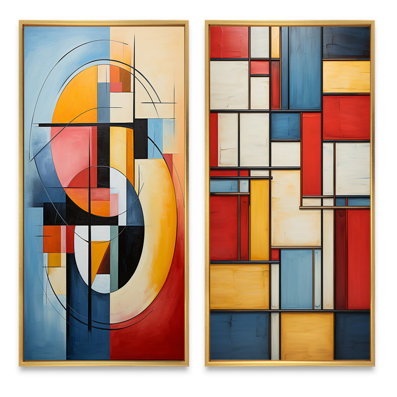«Geometric Abstraction Focus» 2 - Pièces sur, Encadrement doré, H 40 po x l 40 po