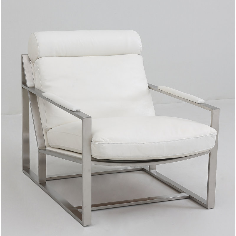 Méridienne en cuir 27,5 po Robertsdale, Acier inoxydable, Cuir véritable blanc Ivoire
