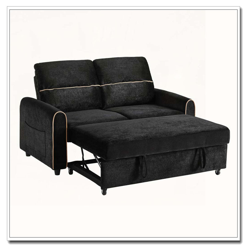 58-inch Chenille Pull Out Sofa Bed, Black