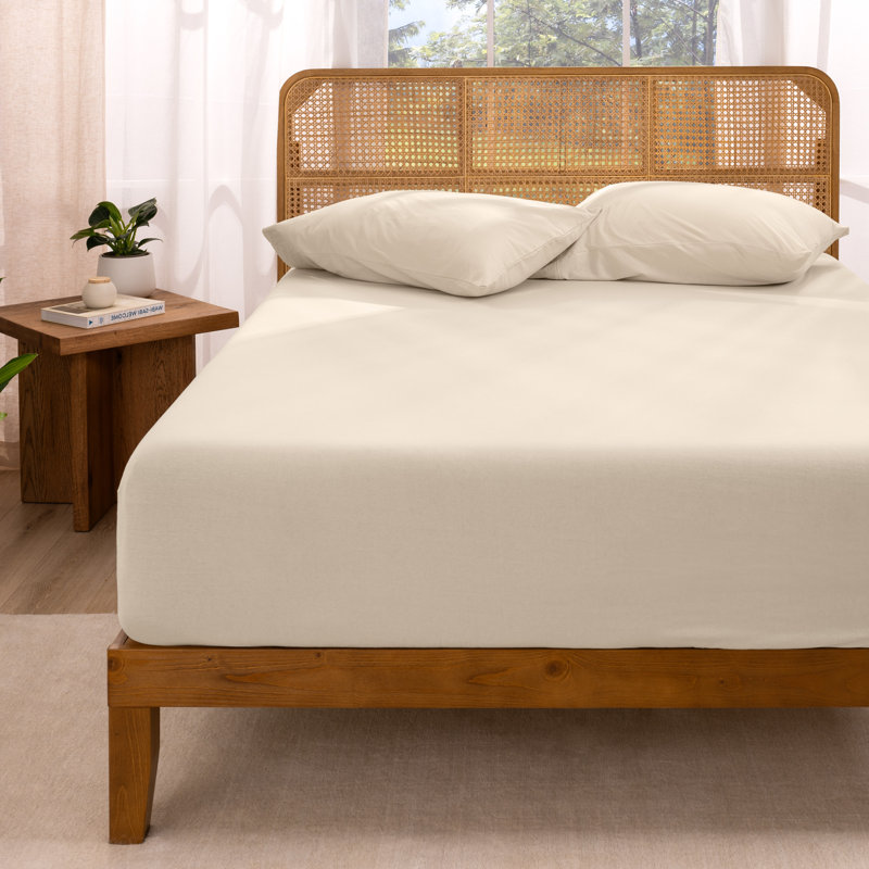 Organic 100% Cotton Jersey Knit Fitted Sheet, Queen Fitted Sheet, Sand