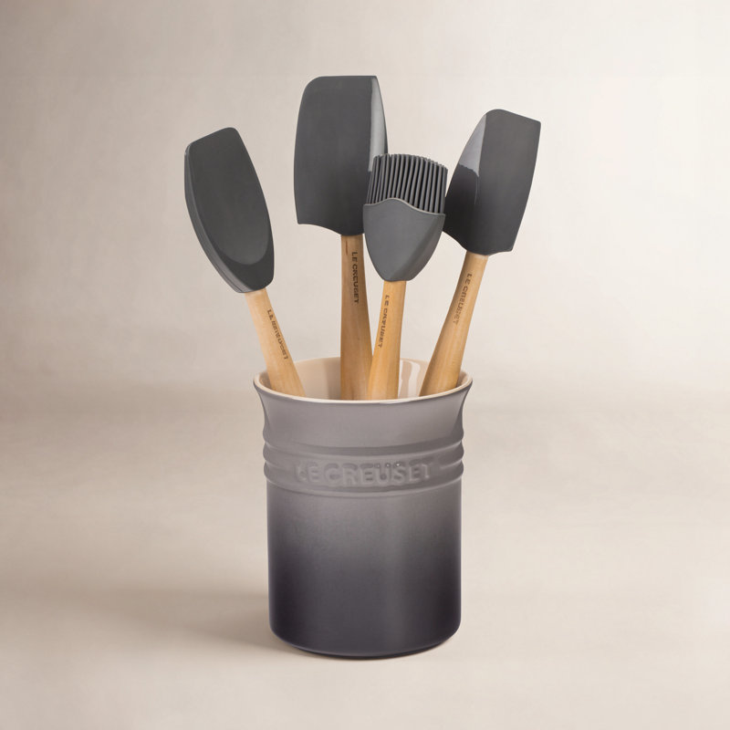 Silicone 5 piece Utensil Set with Crock, Oyster