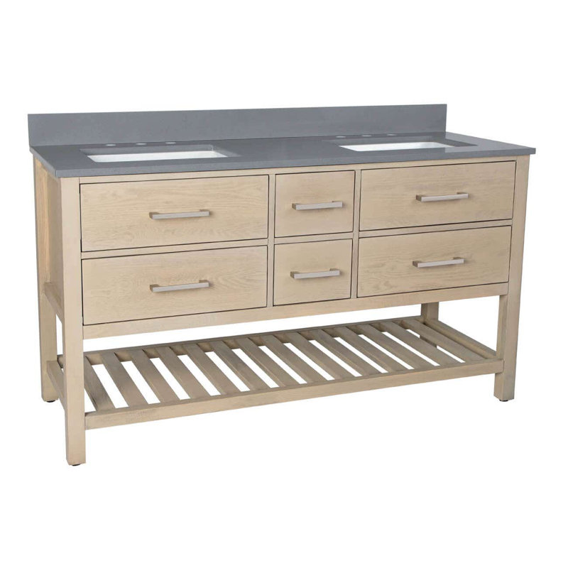 Ensemble de meuble-lavabo double l 60 po x P 22 po x H 34 po, Chêne clair