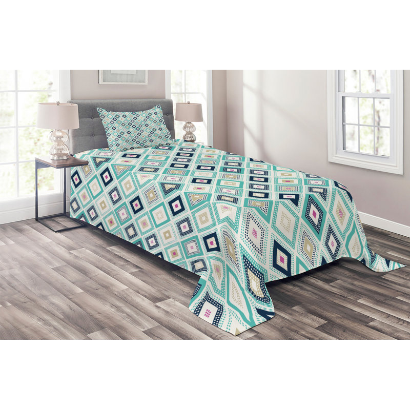 Diamond Traditional Polyester Geometric Shapes Coverlet, Twin Bedspread + 1 Sham
