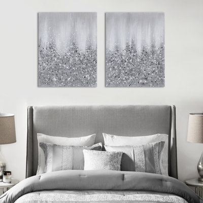 Canvas Wall Decoration Art, Heavily Embellished With Glitter And Stone, Hand-Brushed, 22X28", Indoor Decor Hanging, Art