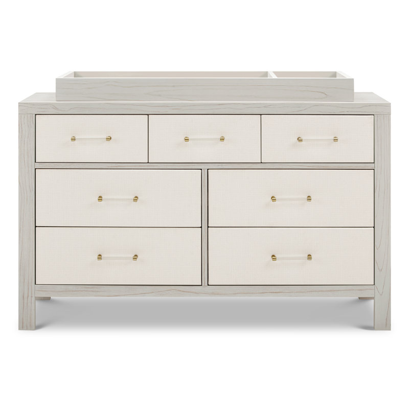 Eloise 7-Drawer Assembled Dresser, White Driftwood/Performance Pearl Eco-Weave