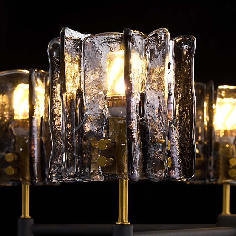 Lustre suspendu en verre 5 lumières avec chaîne réglable, finition noire et laiton