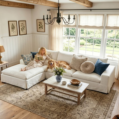 Oversized Boneless Cloud Couch, Comfy L Shaped Sectional Sofa, Extra Wide & Deep Modular Couches For Living Room, Seater With Ottoman