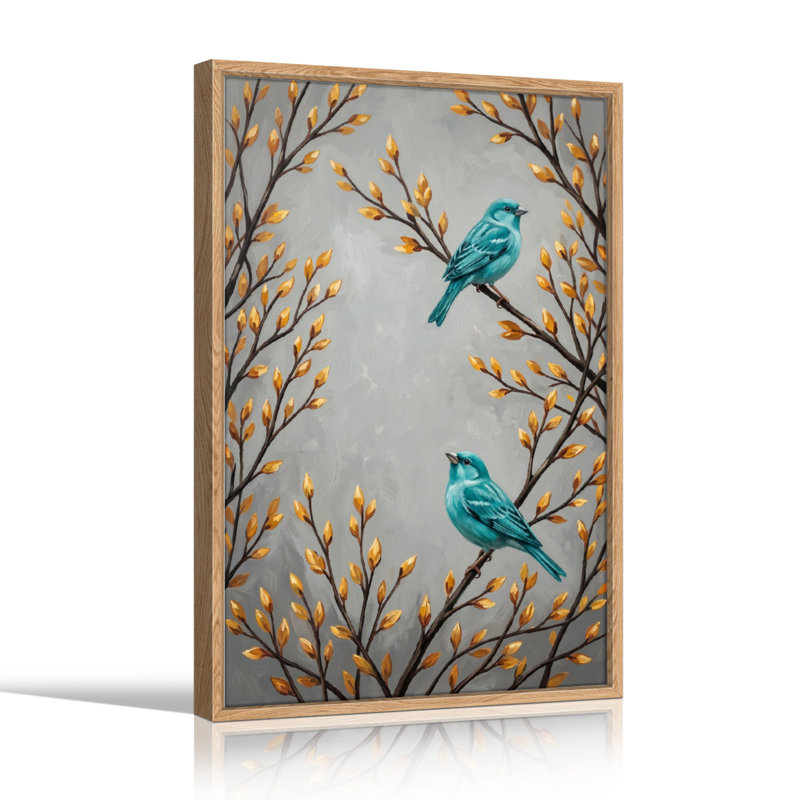 Ensemble de 1 tableau sur toile « Oiseaux et branches », H 48 po x l 32 po, Naturel